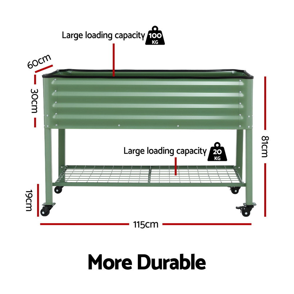 Green Fingers Elevated Raised Garden Bed Kit Mobile w/ Locking Wheels & Storage Shelf 100KG Max Load 115x60x81cm | Galvanized Steel, Portable Green Organizer for Seniors, Patio, Balcony, Vegetables - Image 2