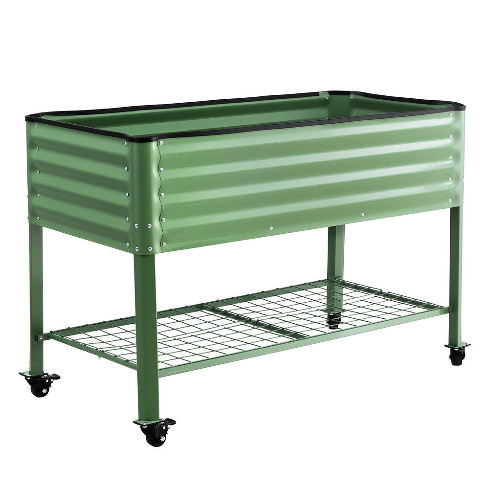 Green Fingers Elevated Raised Garden Bed Kit Mobile w/ Locking Wheels & Storage Shelf 100KG Max Load 115x60x81cm | Galvanized Steel, Portable Green Organizer for Seniors, Patio, Balcony, Vegetables - Image 3