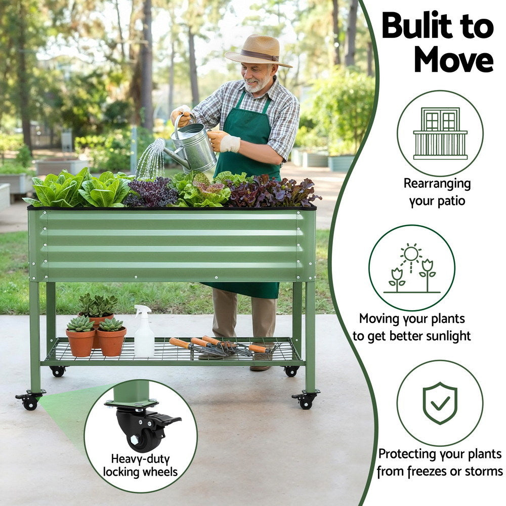 Green Fingers Elevated Raised Garden Bed Kit Mobile w/ Locking Wheels & Storage Shelf 100KG Max Load 115x60x81cm | Galvanized Steel, Portable Green Organizer for Seniors, Patio, Balcony, Vegetables - Image 4