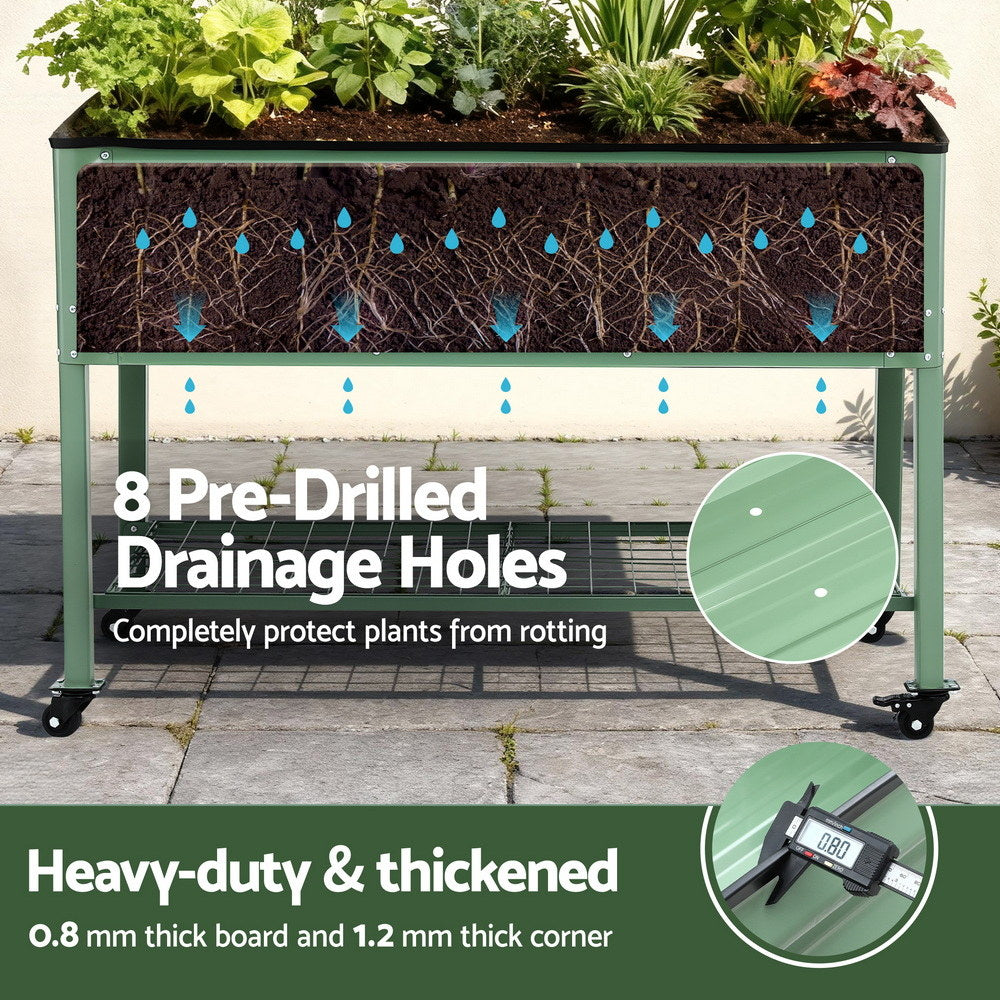 Green Fingers Elevated Raised Garden Bed Kit Mobile w/ Locking Wheels & Storage Shelf 100KG Max Load 115x60x81cm | Galvanized Steel, Portable Green Organizer for Seniors, Patio, Balcony, Vegetables - Image 5