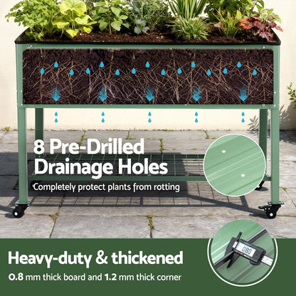Green Fingers Elevated Raised Garden Bed Kit Mobile w/ Locking Wheels & Storage Shelf 100KG Max Load 115x60x81cm | Galvanized Steel, Portable Green Organizer for Seniors, Patio, Balcony, Vegetables - Image 5