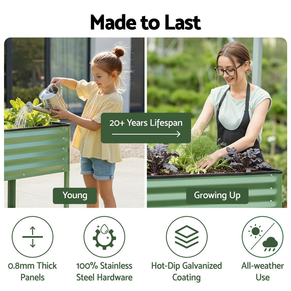 Green Fingers Elevated Raised Garden Bed Kit Mobile w/ Locking Wheels & Storage Shelf 100KG Max Load 115x60x81cm | Galvanized Steel, Portable Green Organizer for Seniors, Patio, Balcony, Vegetables - Image 6
