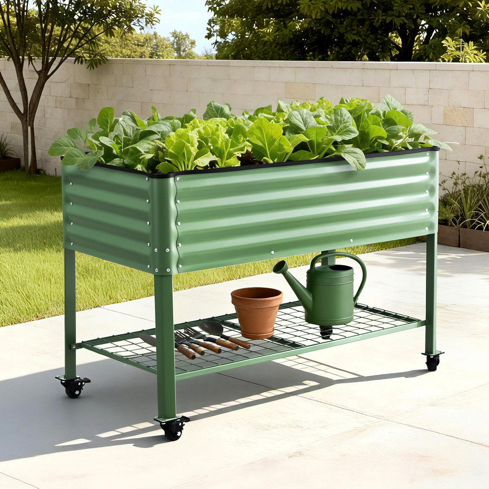 Green Fingers Elevated Raised Garden Bed Kit Mobile w/ Locking Wheels & Storage Shelf 100KG Max Load 115x60x81cm | Galvanized Steel, Portable Green Organizer for Seniors, Patio, Balcony, Vegetables - Image 7