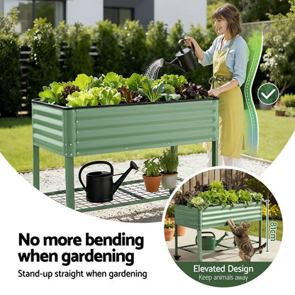 Green Fingers Elevated Raised Garden Bed Kit Mobile w/ Locking Wheels & Storage Shelf 100KG Max Load 115x60x81cm | Galvanized Steel, Portable Green Organizer for Seniors, Patio, Balcony, Vegetables - Image 9