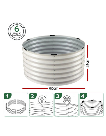 Green Fingers Round Metal Raised Garden Bed 90x45cm Planter Box White - Image 2