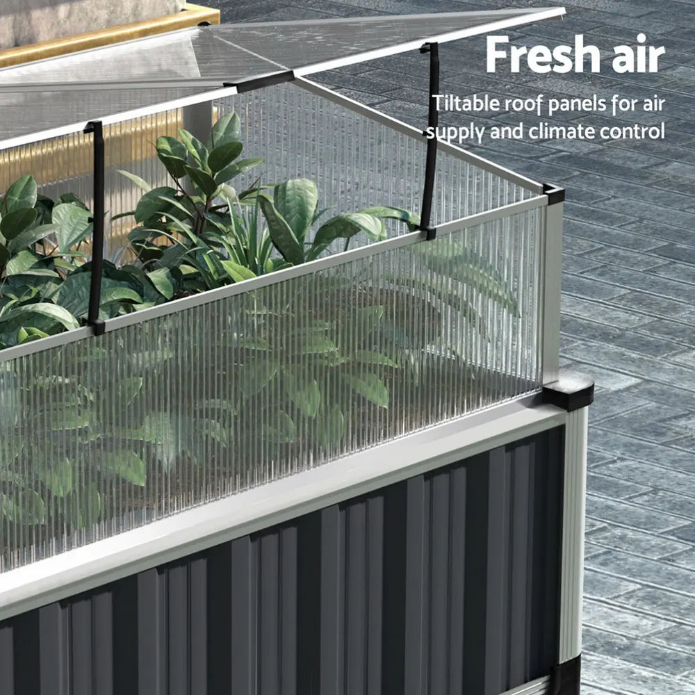 Green Fingers Raised Garden Bed x2 80x49x74cm Greenhouse Planter Box Galvanised Herb - Image 5