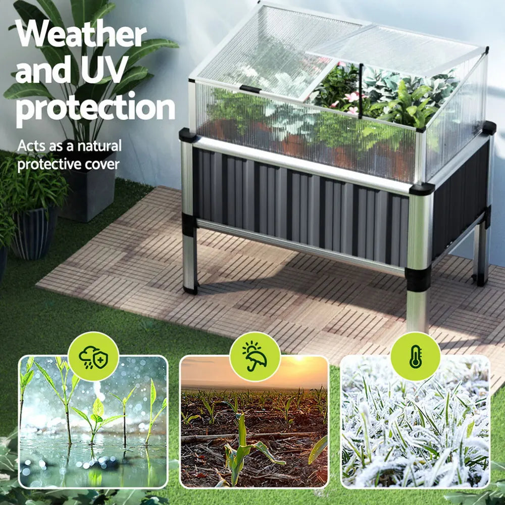 Green Fingers Raised Garden Bed x2 80x49x74cm Greenhouse Planter Box Galvanised Herb - Image 6