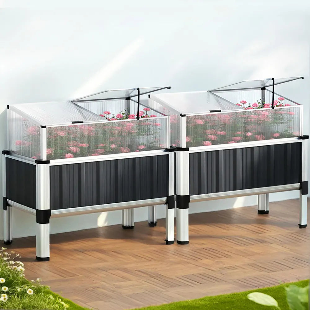 Green Fingers Raised Garden Bed x2 80x49x74cm Greenhouse Planter Box Galvanised Herb - Image 7