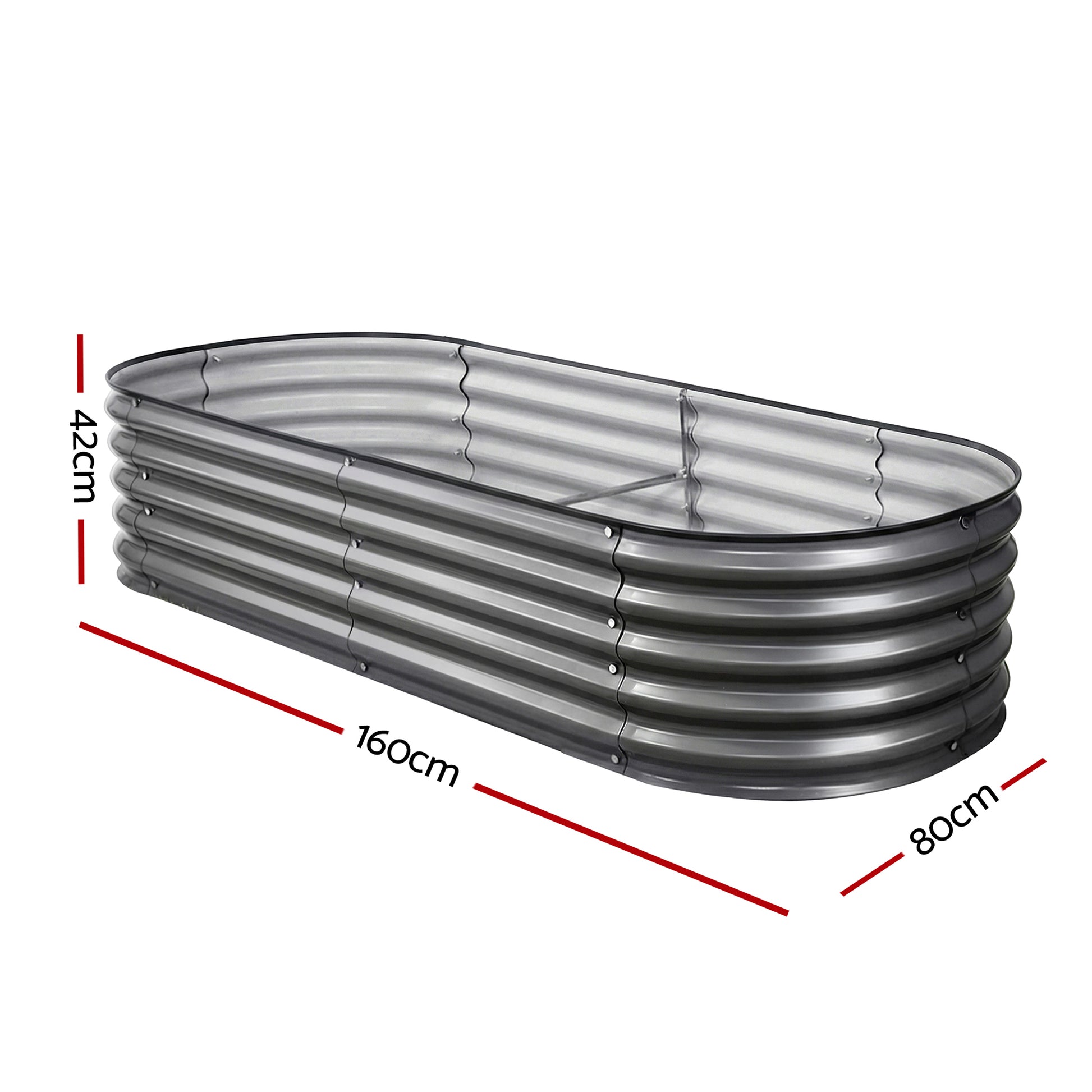 Green Fingers 3 Pcs Raised Garden Bed Kit Oval Galvanized Steel Planter Boxes 160x80x42cm, Heavy Duty Metal Elevated Garden Bed for Vegetables Flowers Herbs, with Safety Edging, Gloves & Pegs Included - Image 2