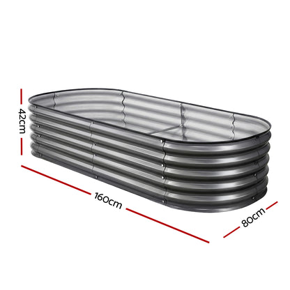 Green Fingers 3 Pcs Raised Garden Bed Kit Oval Galvanized Steel Planter Boxes 160x80x42cm, Heavy Duty Metal Elevated Garden Bed for Vegetables Flowers Herbs, with Safety Edging, Gloves & Pegs Included - Image 2