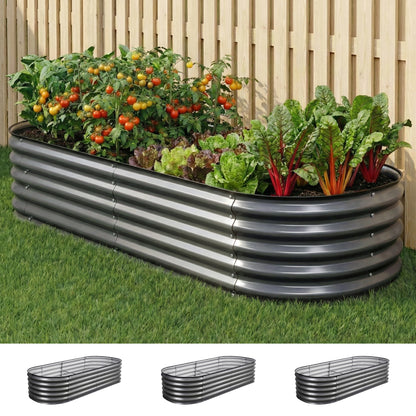 Green Fingers 3 Pcs Raised Garden Bed Kit Oval Galvanized Steel Planter Boxes 160x80x42cm, Heavy Duty Metal Elevated Garden Bed for Vegetables Flowers Herbs, with Safety Edging, Gloves & Pegs Included - Image 8