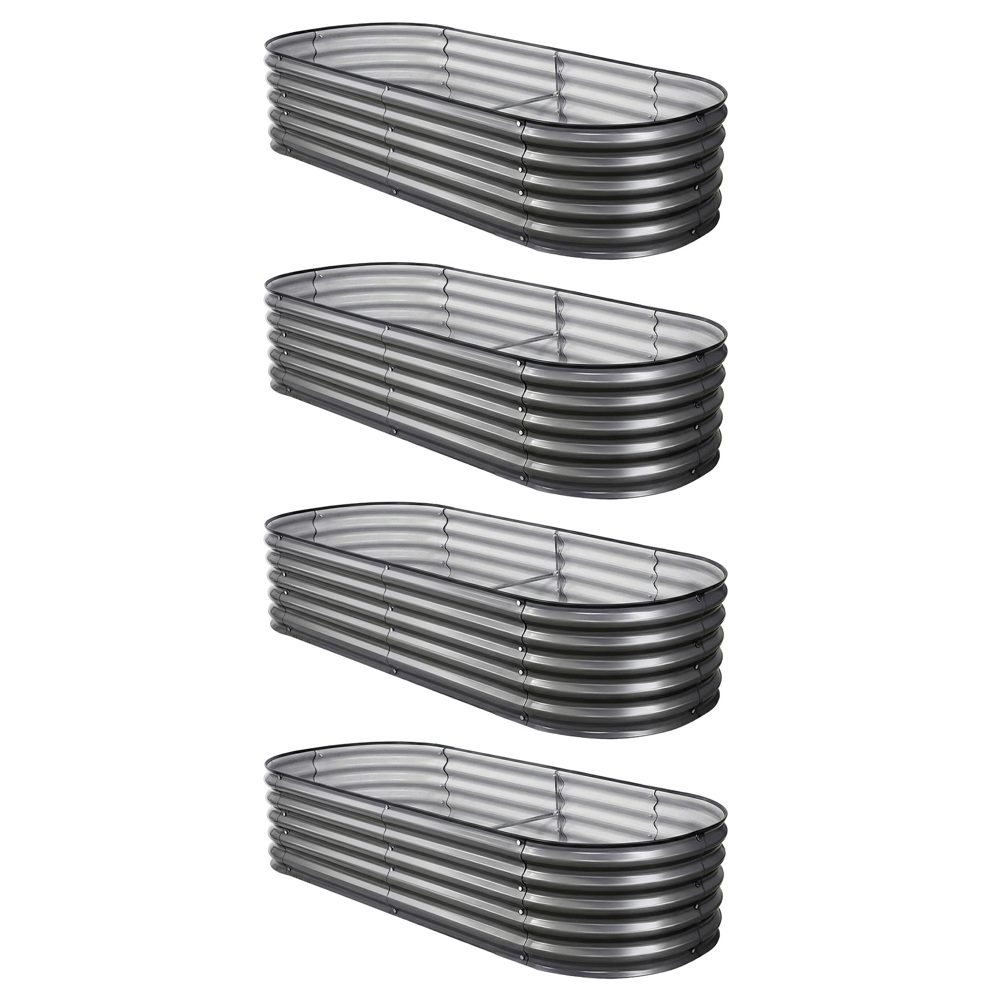 Green Fingers 4 Pcs Raised Garden Bed Kit Oval Galvanized Steel Planter Boxes 160x80x42cm, Heavy Duty Metal Elevated Garden Bed for Vegetables Flowers Herbs, with Safety Edging, Gloves & Pegs Included