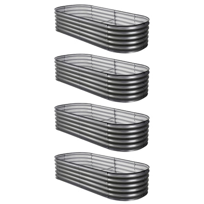 Green Fingers 4 Pcs Raised Garden Bed Kit Oval Galvanized Steel Planter Boxes 160x80x42cm, Heavy Duty Metal Elevated Garden Bed for Vegetables Flowers Herbs, with Safety Edging, Gloves & Pegs Included
