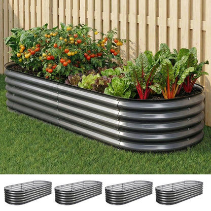 Green Fingers 4 Pcs Raised Garden Bed Kit Oval Galvanized Steel Planter Boxes 160x80x42cm, Heavy Duty Metal Elevated Garden Bed for Vegetables Flowers Herbs, with Safety Edging, Gloves & Pegs Included - Image 8