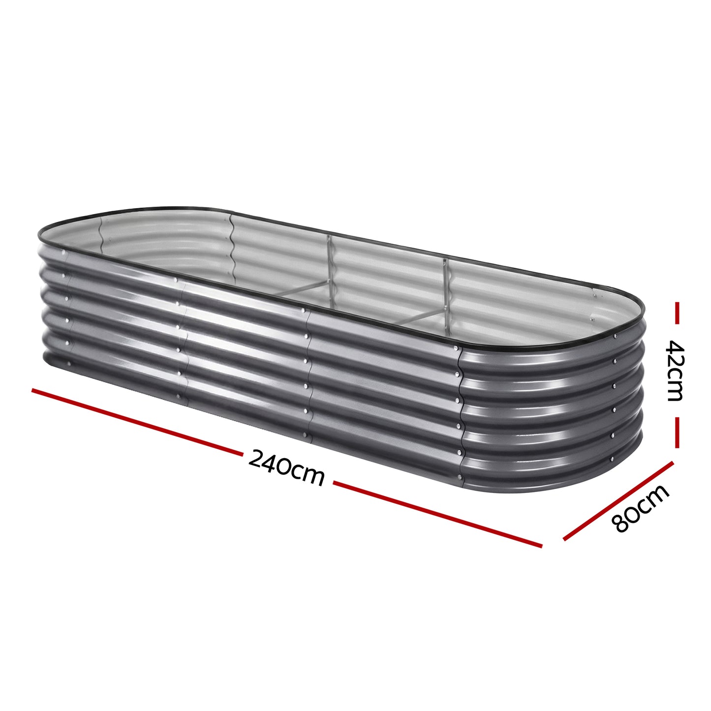 Green Fingers 3 Pcs Raised Garden Bed Kit Oval Galvanized Steel Planter Boxes 240x80x42cm, Heavy Duty Metal Elevated Garden Bed for Vegetables Flowers Herbs, with Safety Edging, Gloves & Pegs Included - Image 2