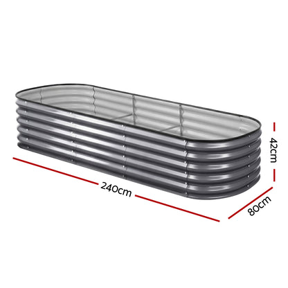 Green Fingers 3 Pcs Raised Garden Bed Kit Oval Galvanized Steel Planter Boxes 240x80x42cm, Heavy Duty Metal Elevated Garden Bed for Vegetables Flowers Herbs, with Safety Edging, Gloves & Pegs Included - Image 2