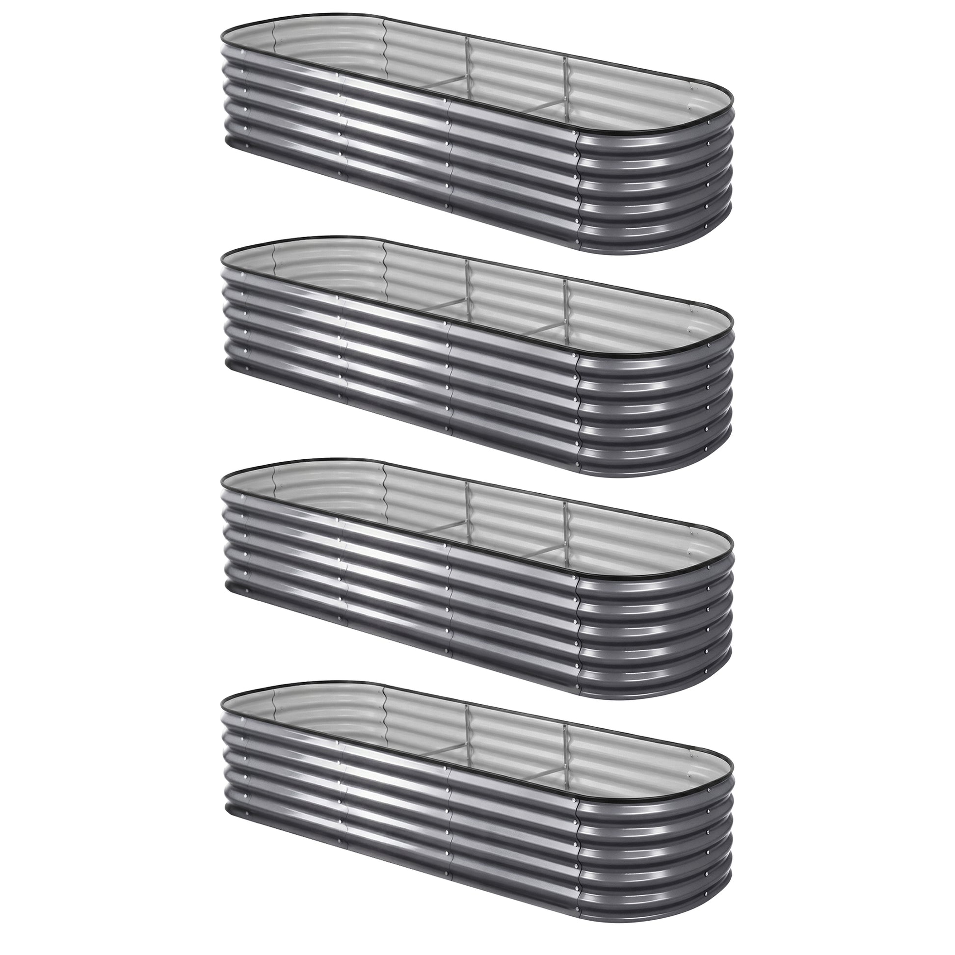 Green Fingers 4 Pcs Raised Garden Bed Kit Oval Galvanized Steel Planter Boxes 240x80x42cm, Heavy Duty Metal Elevated Garden Bed for Vegetables Flowers Herbs, with Safety Edging, Gloves & Pegs Included