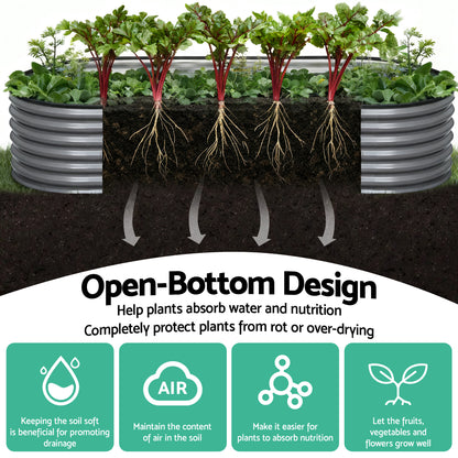 Green Fingers 4 Pcs Raised Garden Bed Kit Oval Galvanized Steel Planter Boxes 240x80x42cm, Heavy Duty Metal Elevated Garden Bed for Vegetables Flowers Herbs, with Safety Edging, Gloves & Pegs Included - Image 5