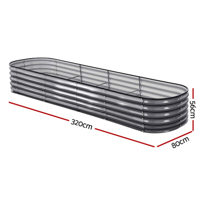 Green Fingers 3 Pcs Raised Garden Bed Kit Oval Galvanized Steel Planter Boxes 320x80x42cm, Heavy Duty Metal Elevated Garden Bed for Vegetables Flowers Herbs, with Safety Edging, Gloves & Pegs Included - Image 2