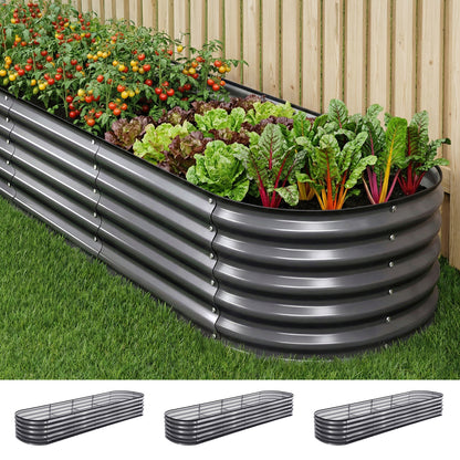 Green Fingers 3 Pcs Raised Garden Bed Kit Oval Galvanized Steel Planter Boxes 320x80x42cm, Heavy Duty Metal Elevated Garden Bed for Vegetables Flowers Herbs, with Safety Edging, Gloves & Pegs Included - Image 8