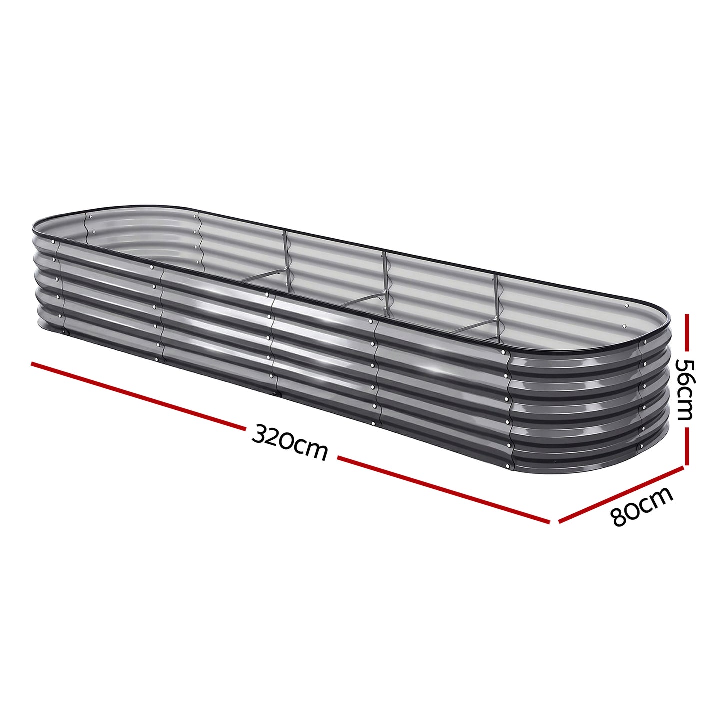 Green Fingers 4 Pcs Raised Garden Bed Kit Oval Galvanized Steel Planter Boxes 320x80x42cm, Heavy Duty Metal Elevated Garden Bed for Vegetables Flowers Herbs, with Safety Edging, Gloves & Pegs Included - Image 2