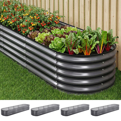 Green Fingers 4 Pcs Raised Garden Bed Kit Oval Galvanized Steel Planter Boxes 320x80x42cm, Heavy Duty Metal Elevated Garden Bed for Vegetables Flowers Herbs, with Safety Edging, Gloves & Pegs Included - Image 8