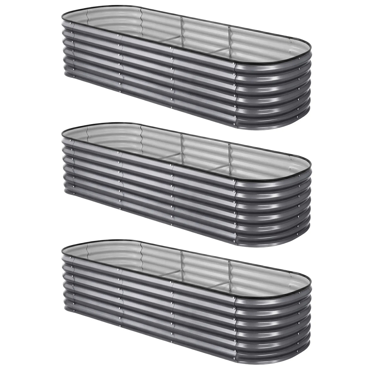 Green Fingers 3 Pcs Raised Garden Bed Kit Oval Galvanized Steel Planter Boxes 240x80x56cm, Heavy Duty Metal Elevated Garden Bed for Vegetables Flowers Herbs, with Safety Edging, Gloves & Pegs Included - Image 6