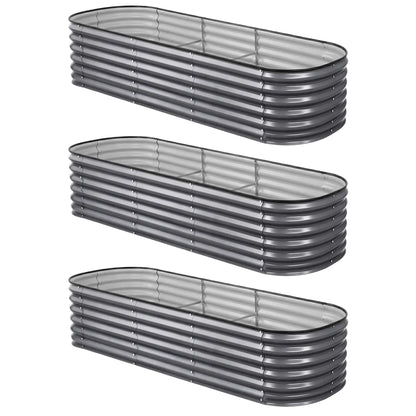 Green Fingers 3 Pcs Raised Garden Bed Kit Oval Galvanized Steel Planter Boxes 240x80x56cm, Heavy Duty Metal Elevated Garden Bed for Vegetables Flowers Herbs, with Safety Edging, Gloves & Pegs Included - Image 6