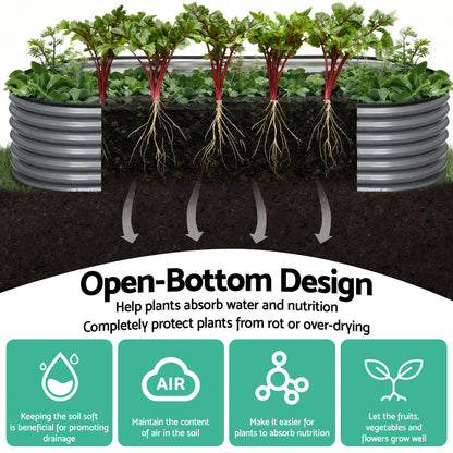Green Fingers 3 Pcs Raised Garden Bed Kit Oval Galvanized Steel Planter Boxes 240x80x56cm, Heavy Duty Metal Elevated Garden Bed for Vegetables Flowers Herbs, with Safety Edging, Gloves & Pegs Included - Image 3
