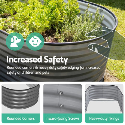 Green Fingers 3 Pcs Raised Garden Bed Kit Oval Galvanized Steel Planter Boxes 240x80x56cm, Heavy Duty Metal Elevated Garden Bed for Vegetables Flowers Herbs, with Safety Edging, Gloves & Pegs Included - Image 4