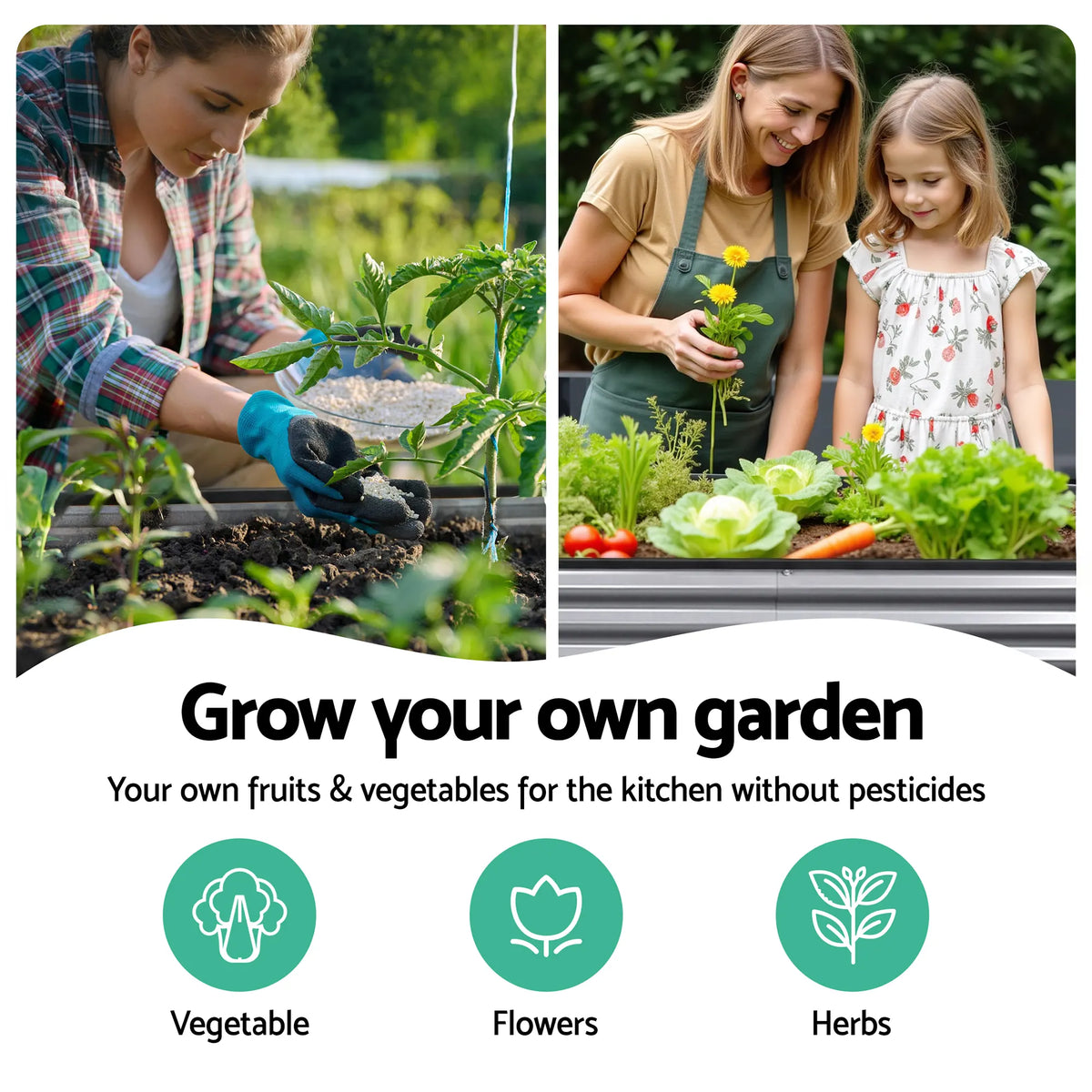 Green Fingers 3 Pcs Raised Garden Bed Kit Oval Galvanized Steel Planter Boxes 240x80x56cm, Heavy Duty Metal Elevated Garden Bed for Vegetables Flowers Herbs, with Safety Edging, Gloves & Pegs Included - Image 5