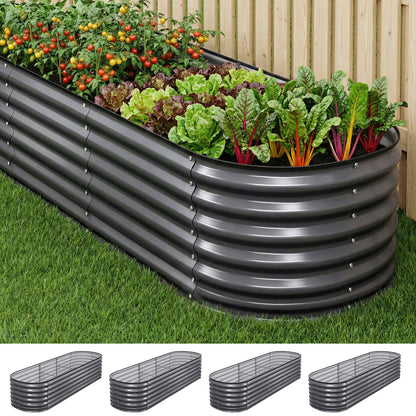 Green Fingers 4 Pcs Raised Garden Bed Kit Oval Galvanized Steel Planter Boxes 240x80x56cm, Heavy Duty Metal Elevated Garden Bed for Vegetables Flowers Herbs, with Safety Edging, Gloves & Pegs Included - Image 8
