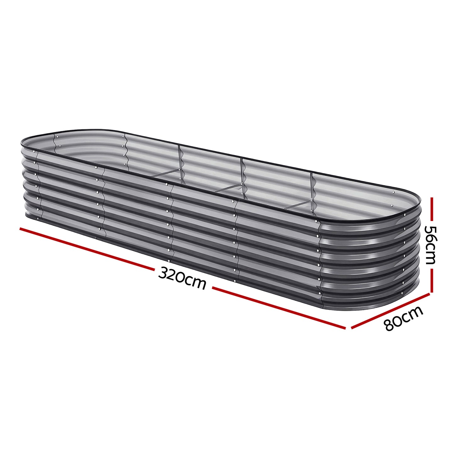Green Fingers 3 Pcs Raised Garden Bed Kit Oval Galvanized Steel Planter Boxes 320x80x56cm, Heavy Duty Metal Elevated Garden Bed for Vegetables Flowers Herbs, with Safety Edging, Gloves & Pegs Included - Image 2