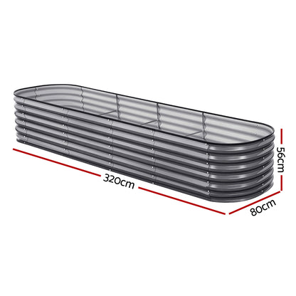 Green Fingers 3 Pcs Raised Garden Bed Kit Oval Galvanized Steel Planter Boxes 320x80x56cm, Heavy Duty Metal Elevated Garden Bed for Vegetables Flowers Herbs, with Safety Edging, Gloves & Pegs Included - Image 2