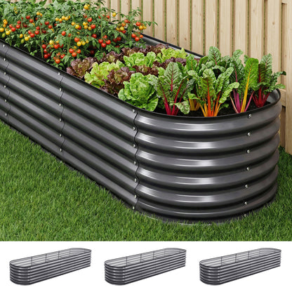Green Fingers 3 Pcs Raised Garden Bed Kit Oval Galvanized Steel Planter Boxes 320x80x56cm, Heavy Duty Metal Elevated Garden Bed for Vegetables Flowers Herbs, with Safety Edging, Gloves & Pegs Included - Image 8