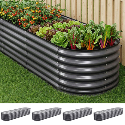 Green Fingers 4 Pcs Raised Garden Bed Kit Oval Galvanized Steel Planter Boxes 320x80x56cm, Heavy Duty Metal Elevated Garden Bed for Vegetables Flowers Herbs, with Safety Edging, Gloves & Pegs Included - Image 8