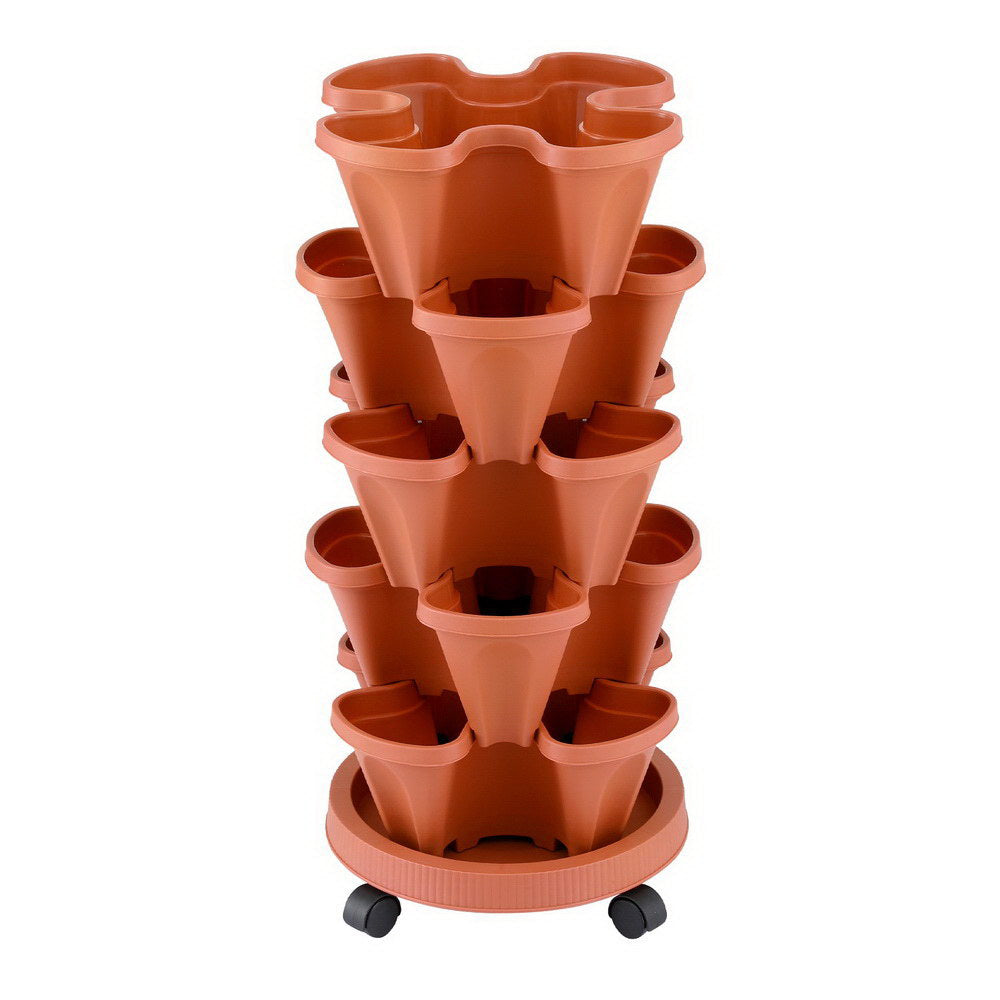 Green Fingers Raised Garden Bed 5 Tier Vertical Garden Brick Red Strawberry Stackable Planters Herbs Petunias  - Image 3
