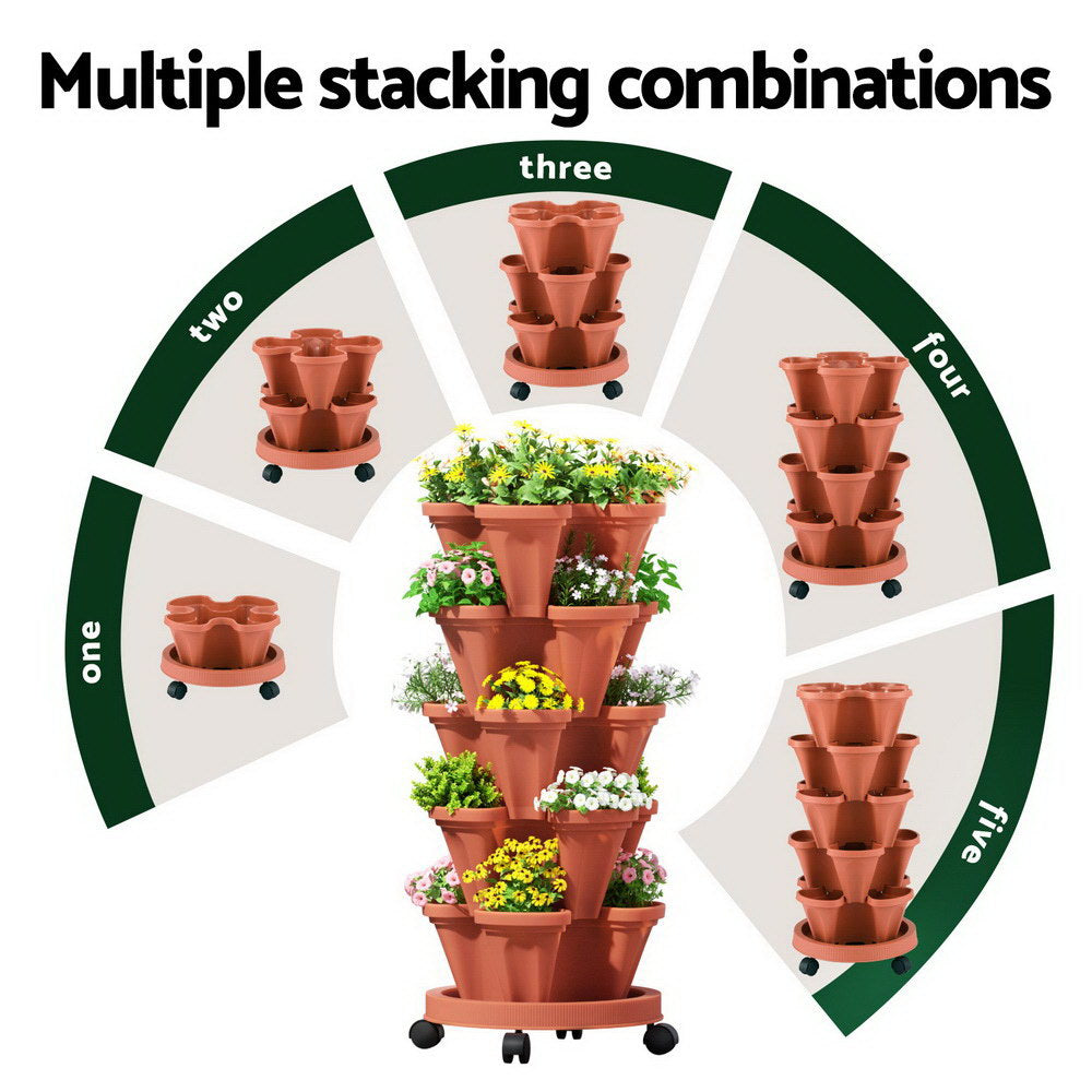 Green Fingers Raised Garden Bed 5 Tier Vertical Garden Brick Red Strawberry Stackable Planters Herbs Petunias  - Image 5