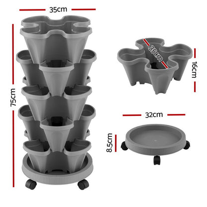 Green Fingers Raised Garden Bed 5 Tier Vertical Garden Grey Strawberry Stackable Planters Herbs Petunias  - Image 2