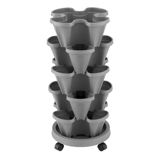 Green Fingers Raised Garden Bed 5 Tier Vertical Garden Grey Strawberry Stackable Planters Herbs Petunias  - Image 3