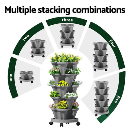 Green Fingers Raised Garden Bed 5 Tier Vertical Garden Grey Strawberry Stackable Planters Herbs Petunias  - Image 5