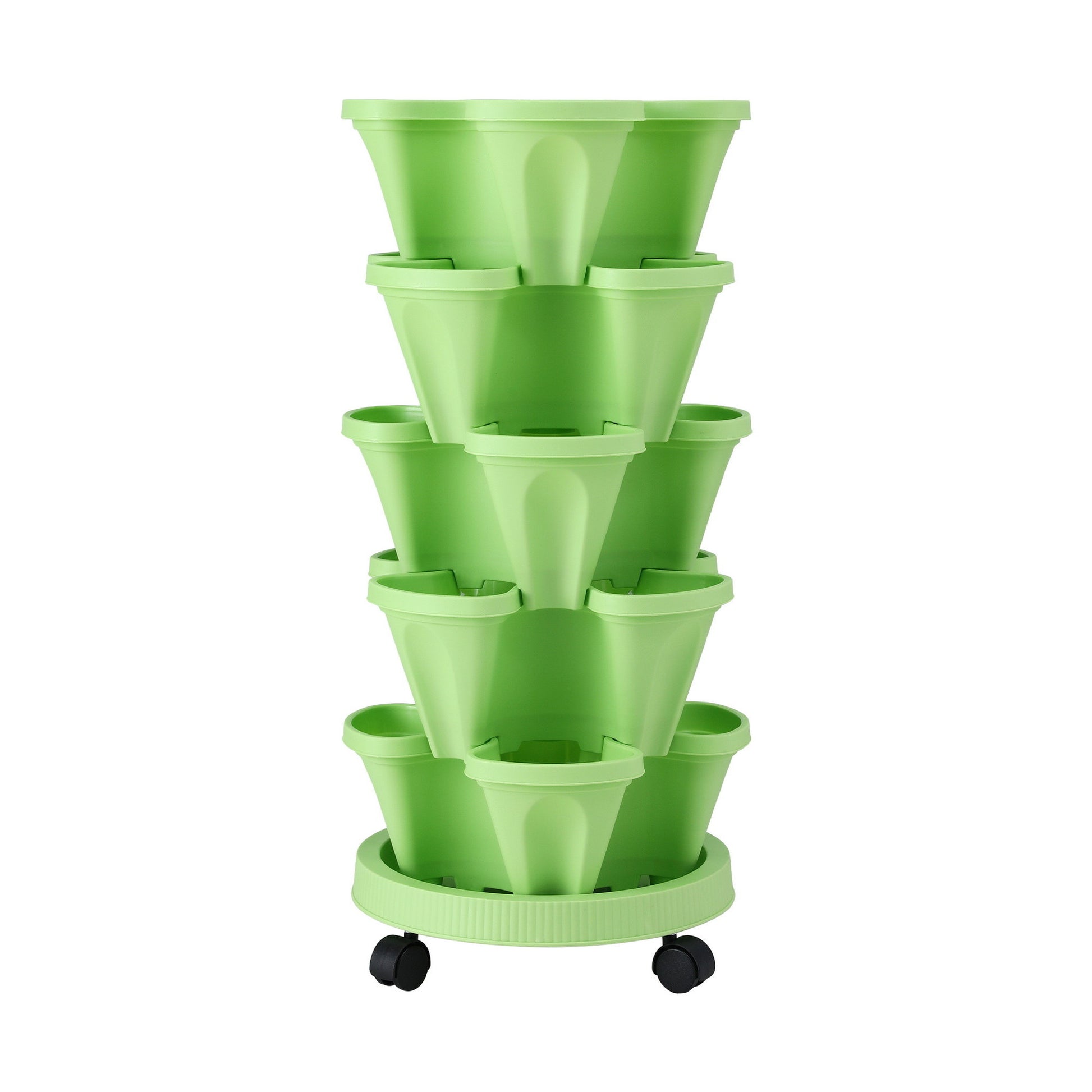 Green Fingers Garden Bed 5 Tier Vertical Garden Grey Strawberry Stackable Planters Herbs Light Green - Image 3