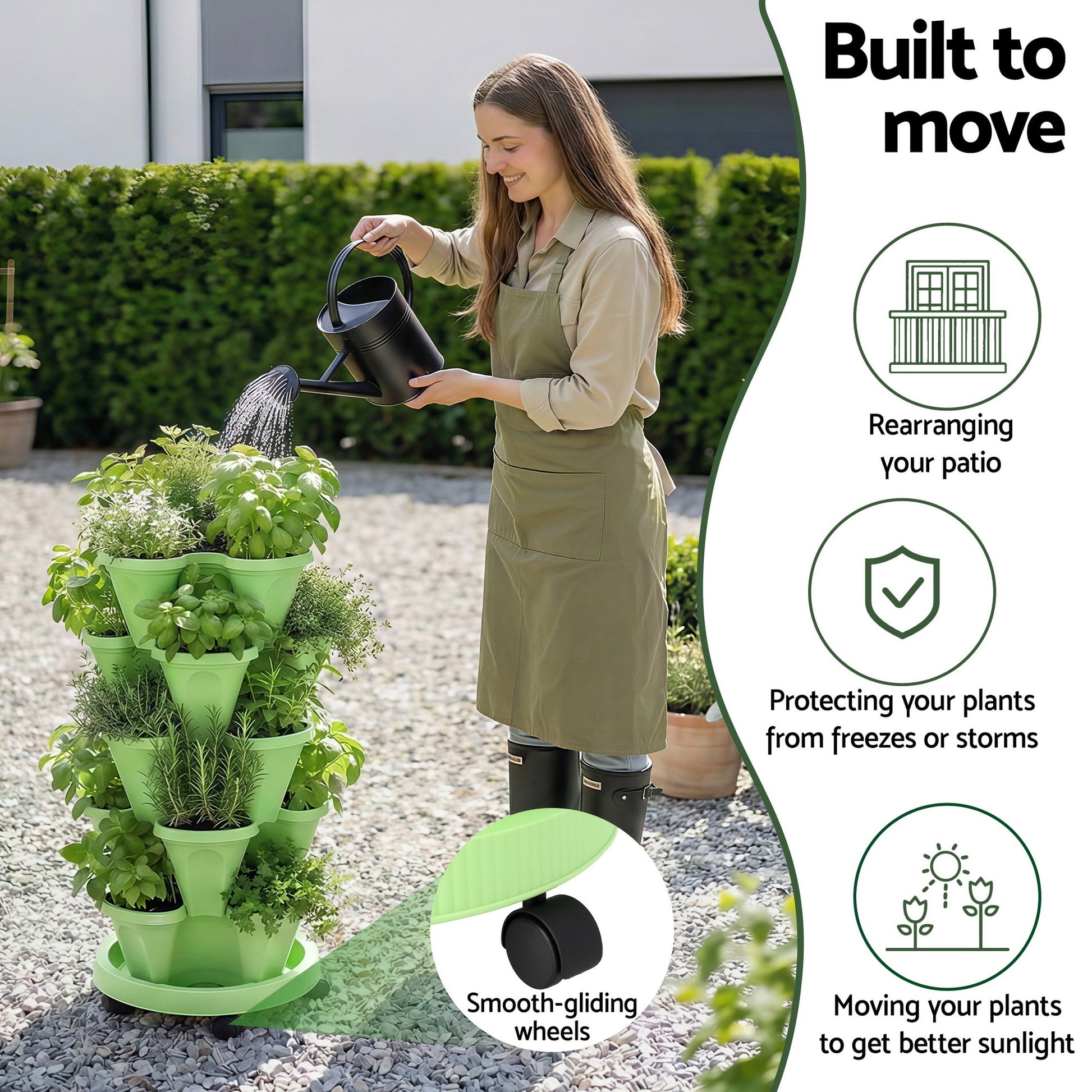 Green Fingers Garden Bed 5 Tier Vertical Garden Grey Strawberry Stackable Planters Herbs Light Green - Image 6