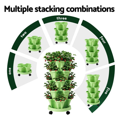 Green Fingers Garden Bed 5 Tier Vertical Garden Grey Strawberry Stackable Planters Herbs Light Green - Image 8