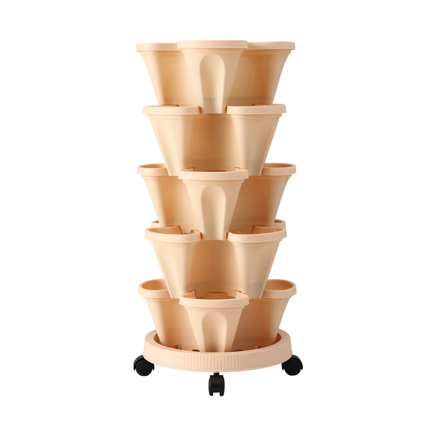 Green Fingers Garden Bed 5 Tier Vertical Garden Grey Strawberry Stackable Planters Herbs Beige - Image 3