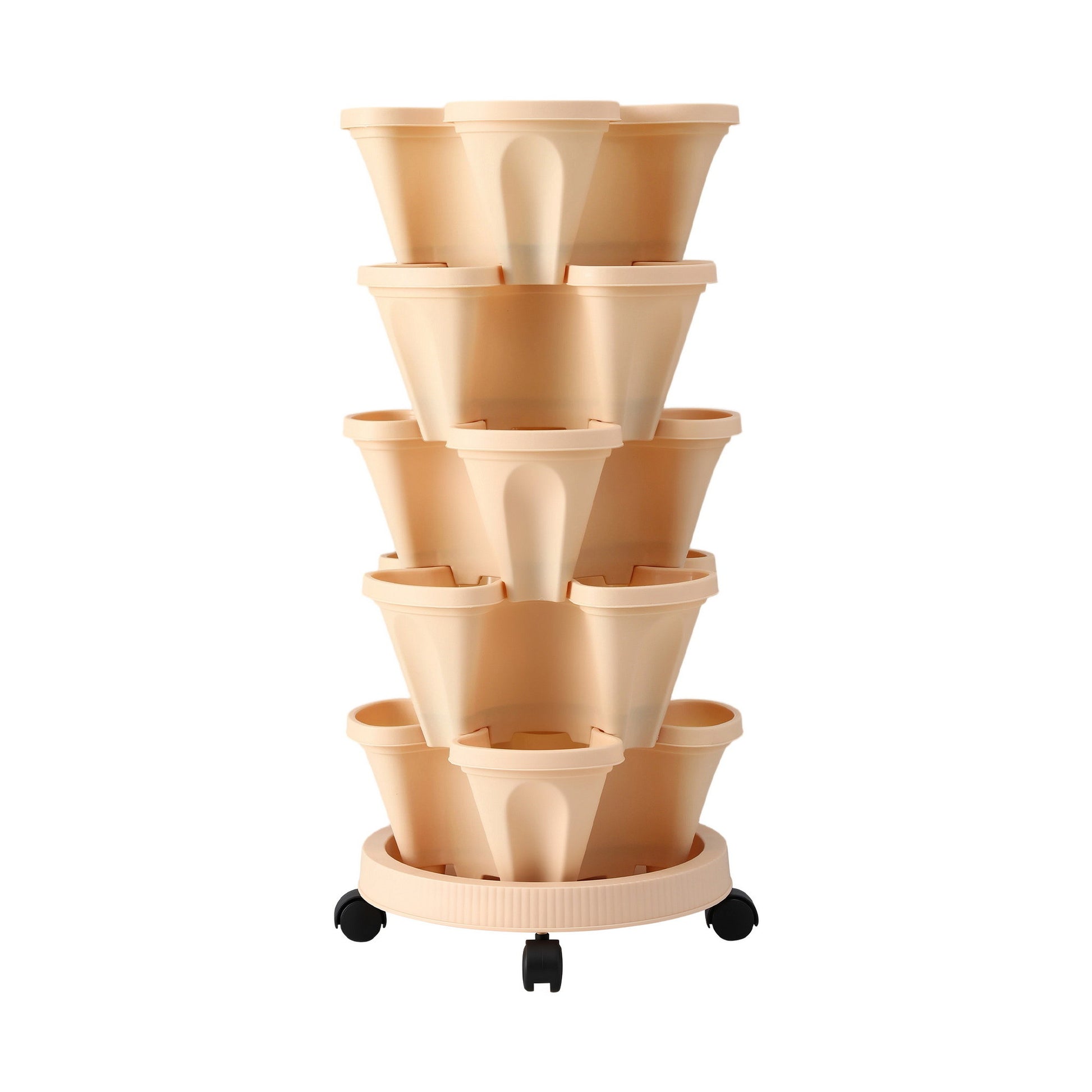 Green Fingers Garden Bed 5 Tier Vertical Garden Grey Strawberry Stackable Planters Herbs Beige - Image 3