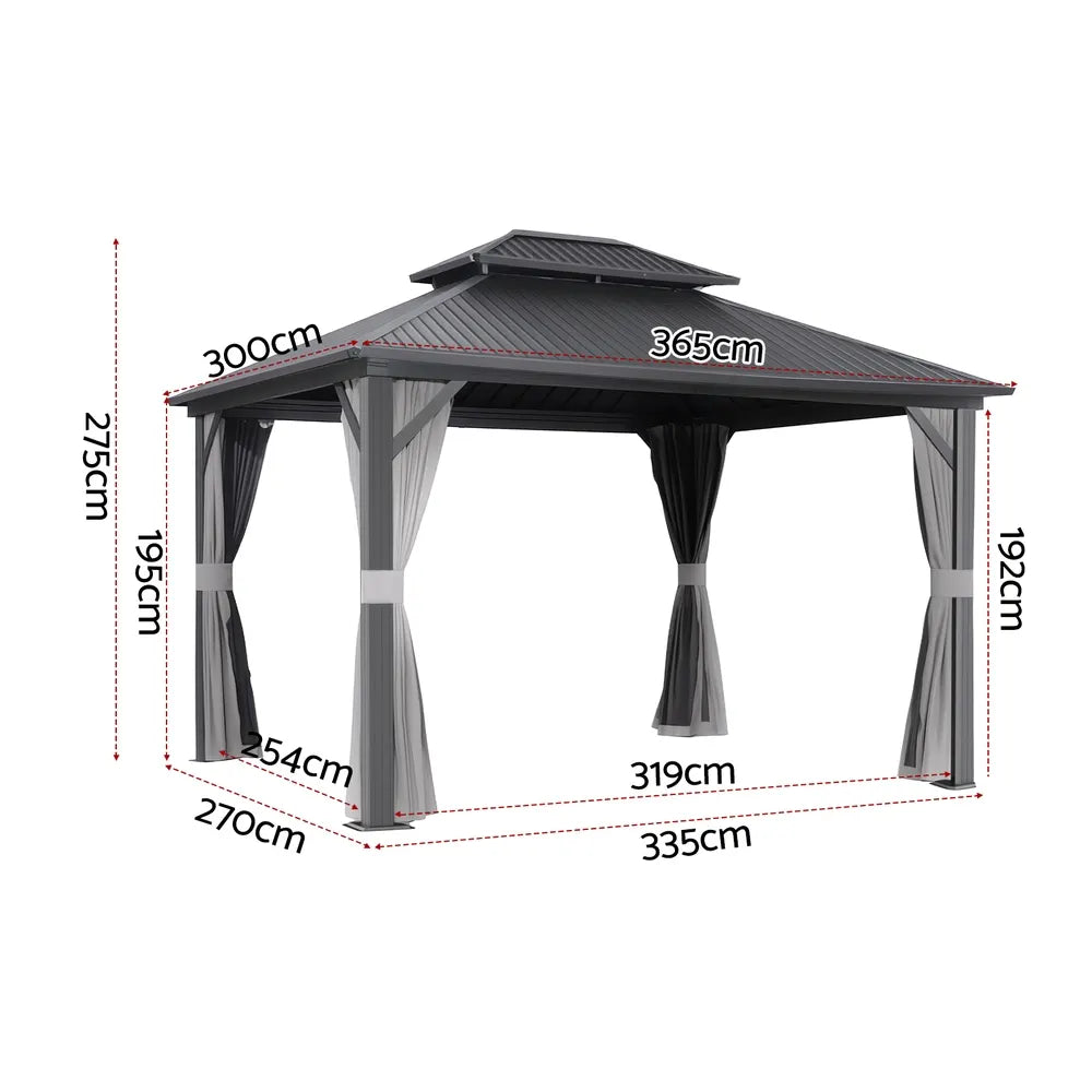 Instahut Gazebo 3x3.65m Canopy Outdoor Steel Frame Patio Tent Curtains Marquee Grey - Image 2
