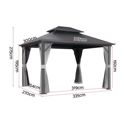 Instahut Gazebo 3x3.65m Canopy Outdoor Steel Frame Patio Tent Curtains Marquee Grey - Image 2