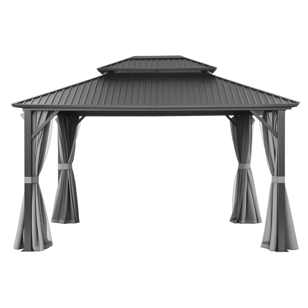 Instahut Gazebo 3x3.65m Canopy Outdoor Steel Frame Patio Tent Curtains Marquee Grey - Image 3