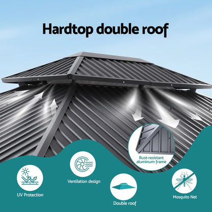 Instahut Gazebo 3x3.65m Canopy Outdoor Steel Frame Patio Tent Curtains Marquee Grey - Image 5